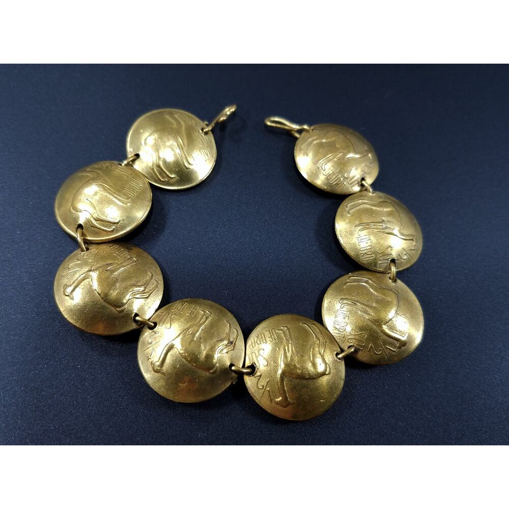 Vintage 1970s Peruvian Coin Bracelet Signed Dated Coins 7.5 Inch Hook Clasp